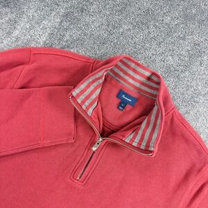 Faconnable Mens Red Ribbed 100% Cotton Quarter Zip Pullover Sweater Large